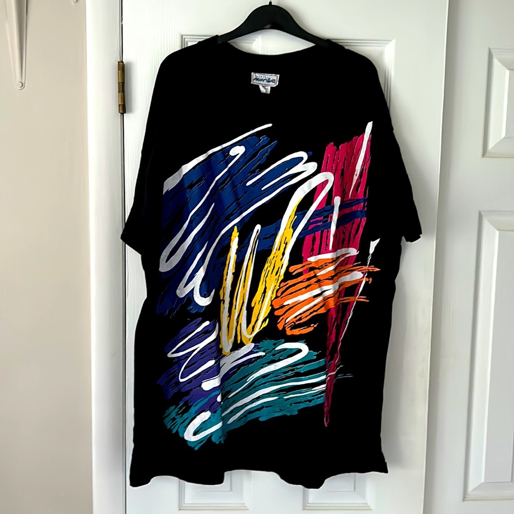Vintage 90s Jacques Moret Single Stitch Black T-Shirt Adult OSFA Neon Graffiti
